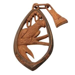 Carved Wood tropical Parrot with carved Chain Hanging piece MANAUS BRAZIL